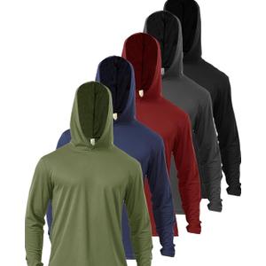Men’s 5 Pack Sun Protection Long Sleeve Hoodie Rash Guard SPF Lightweight Quick Dry UV Shirts Outdoor Fishing Active Wear 2 XL