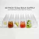 40 Pack 13.5oz Clear Plastic Stemless Wine Glasses - Unbreakable BPA-Free Recyclable Origami-Style Ribbed Disposable & Reusable for Birthday, Weddings, Parties