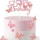 13-Pieces 3D Butterfly Cupcake Topper for Girls Women's Happy Birthday Cake Decorations Party Decorations(Pink)
