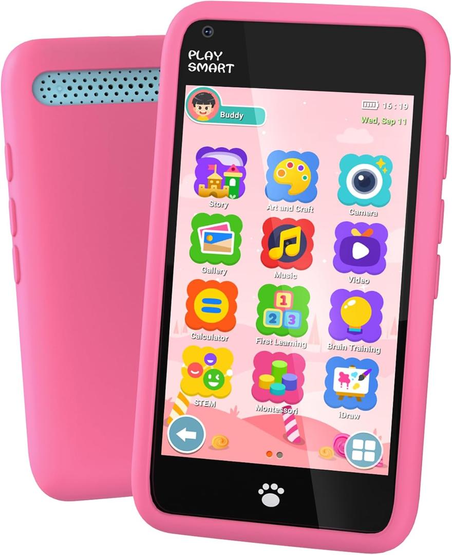 Kids Toys Smart Phone, 3.97" Touchscreen Phone Girls Toys, Gifts for Kids Age 3-12, Toddler Toys Learning Smartphone, Cell Phone with Front Camera Only (No Dual Camera) (Pink)