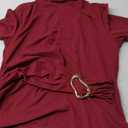 Pink Queen Women's 2025 Fall Long Sleeve Shirts Mock Neck Button Decor Ruched Slim Fit Going Out Tops (Burgundy), S