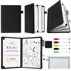 Feifeiya 6 Sides Dry Erase Whiteboard Notebook Portable Notebook White Boards 6"x9"(a5) Small Folding Whiteboard Anti-ghosting Surface, Travel Dry Erase Mini White Board for Office, School, Study