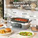 AEWHALE Multifunctional Electric Skillet with Grill|8 Cooking Functions|Removable Non-Stick Plate+Pot+Lid,1500 W Digital Family Size Griddle
