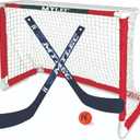 Mylec MINI Hockey Set - 1 x MINI PVC Hockey Goal (30.5" x 23"), 2 x Plastic MINI Player Sticks (Left and Right), 1 x Hockey Foam Ball, Lightweight, Sleeve Netting System (Red, 3 Pounds)