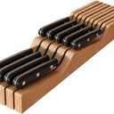 In-Drawer Knife Block Organizer - Bamboo Wood Drawer Knife Holder-Protecting Knife Organizer Block Holds Up To 9 KnivesNot Included