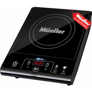 Mueller RapidTherm Portable Induction Cooktop,1800W Single Burner Hot Plate with 8 Power Levels, 8 Temperature Settings, 4 Presets, 4-Hour Timer, Auto Shut-Off & Child Lock for RV, Dorm, Small Kitchen