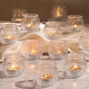 32 Pcs Clear Votive Candle Holders, Round Votive Candle Holders with Polka Dot Embossed for Table Centerpiece, Tealight Candle Holder for Weddings, Home Decor, Baby Shower, Special Occasions