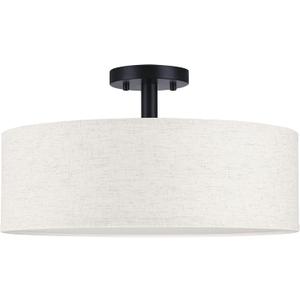 18 Inch Drum Black 4 Light Semi Flush Mount Close to Ceiling Light Fixture,Cream Fabric Shade for Bedroom,Living Room,Dining Room Hallway