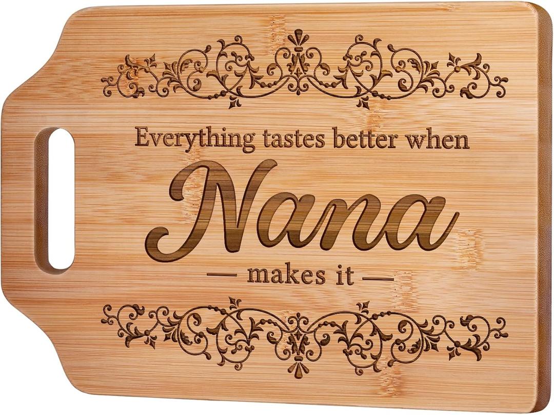 AceThrills Nana Gifts for Nana Christmas Gifts for Birthday, Mothers Day - Engraved Bamboo Cutting Board 12.3"L x 8.7"W x 0.4"Th