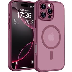 TOCOL Magnetic for iPhone 16 Pro Case, Upgraded Full Camera Protection, Compatible with Magsafe, Drop Protection, Translucent Matte Back for iPhone 16 Pro 6.3 inch (Plum)