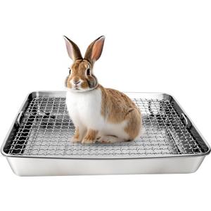 Rabbit Litter Box Stainless Steel Bunny Litter Box Small Animal Toilet Pan Metal Grid for Ferret Galesaur Chinchilla Bunny