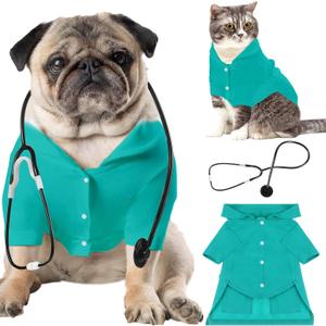 Huhumy Dog Doctor Costume Cat Surgeon Nurse Costumes Pet Doctor Clothes with Stethoscope Puppy Cosplay Party Apparel Outfits for Dogs Cats Dress Up Holiday Uniform Cosplay Halloween(Green, M)