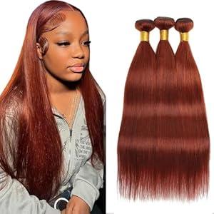 #33 Reddish Brown Straight Human Hair Bundles 3 Bundles Straight Hair Brazilian Virgin Human Hair Extensions Unprocessed Hair Bundles for Women 18 20 22 Inch