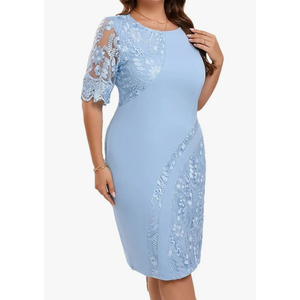Women Ummer for Wedding Guest Short Sleeve O-Neck Lace Floral Party Elegant Dresses XL