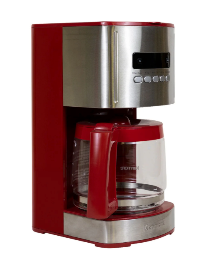 Kenmore Aroma Control 12-Cup Programmable Coffee Maker, Red and Stainless Steel Drip Coffee Machine, Glass Carafe, Reusable Filter, Timer, Digital Display Charcoal Water Filter, Red