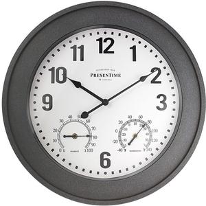 Presentime & Co. 20" Bradford in/Outdoor Farmhouse Clock with Weather Thermometer & Hygrometer, Weather Station, Farmhouse Wall Art and Timepiece for Farmhouse Decoration, Faux Gray Stone Finish