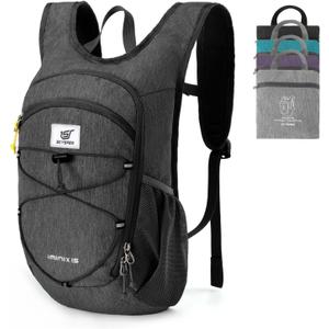 SKYSPER 15L Foldable Hiking Backpack Lightweight Packable Travel Daypack with Chest Strap Small Folding Pack for Walking (Black)