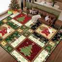 6' x 9' Christmas Area Rug for Living Room Plaid Floor Mat Indoor Santa Claus Doormat Christmas Tree Carpet Dining Room Bedroom Laundry