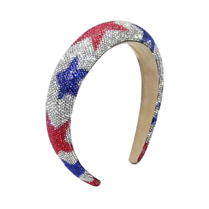 4th of July Rhinestone Headbands for Women Girls Padded Hairband for Girls Red Blue Star Rhinestone Sparkle Head Band Patriotic Hair Accessories