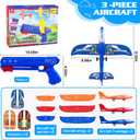 LJZJ 3 Pack Airplane Launcher Toys, 2 Flight Modes LED Foam Glider Catapult Plane, Outdoor Flying Toy for Kids, Birthday Gifts for Boy Girl 3+ Year Old, B-Day Party Supplies