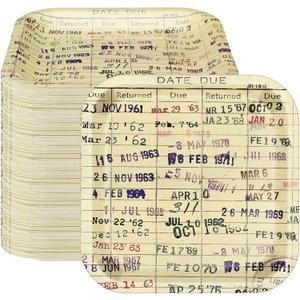 48 Pcs Due Date Card Book Club Vintage Plates Decoration Book Lover Gifts Back to School Disposable Dinner Dessert Paper Plates for Library Reading Themed Table Decoration Dinnerware Party Supplies