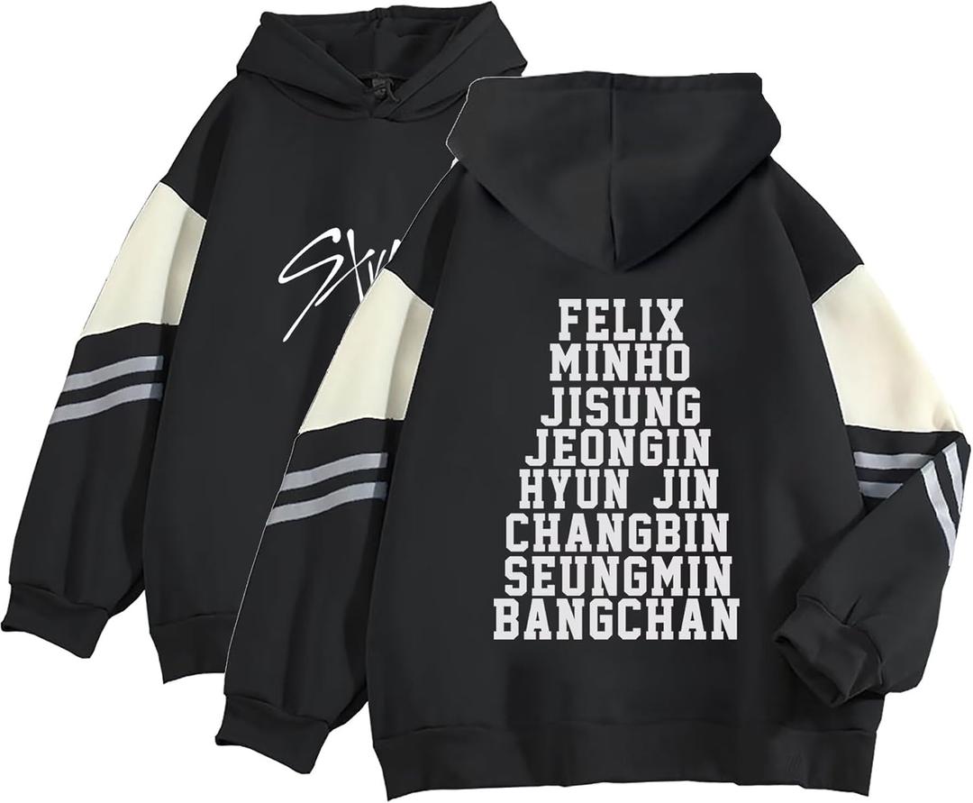 JUNG KOOK SKZ Hoodie Felix Hyunjin Bangchan New Album Star Concert Sweater Support Sweatshirt Shirt Skz Merch for Women (Black, M)