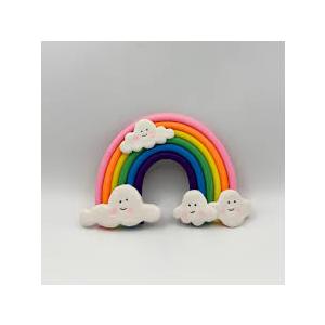 Pastel Rainbow Cake Topper, Colorful Care Bear Cake Topper, Hearts and Clouds Rainbow Cakes Decorations, for Rainbows Theme Birthday Party, Wedding Dessert Decoration