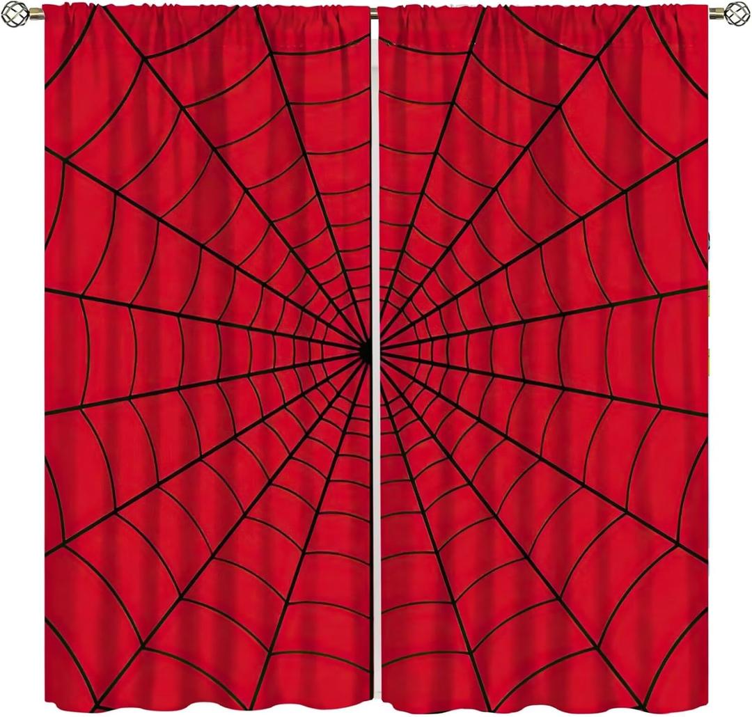 Super Hero Spider Web Boys Red Window Curtains for Kids Baby Room Bedroom Home Office Decor Decorations 42 x 45 Inch Decor