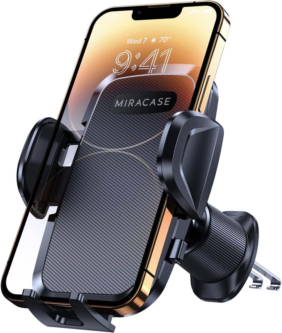 Miracase Phone Holders for Your Car with Upgraded Double Metal Hook Clip, Air Vent Cell Phone Car Mount, Universal Automobile Cradle Fit for iPhone Android and All Smartphones, Light Black