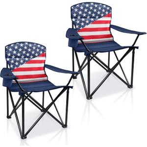 Folding Camping Chairs 2 Pack:Oversized Padded Lawn Chair for Adult,Collapsible for Outdoor,Camp,Fishing & Garden,350-lbs Capacity,American Flag