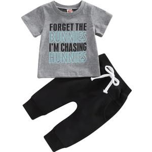 Springcmy Baby Boys Outfit Summer Bunny Print Short Sleeve T-Shirt and Elastic Jogger Pants 2Pcs Clothes Set (6-12 Months)