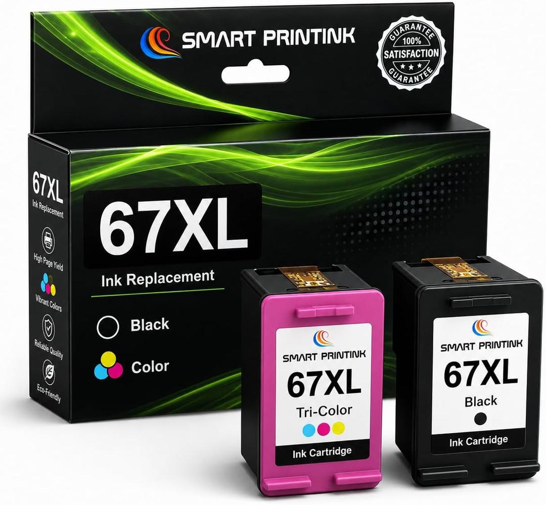 67XL Ink Cartridges Black/Color Combo Pack Replacement for HP Ink 67 HP67XL | High Yield 67XL Ink Compatible with HP DeskJet 2755e 2855e 2700 2700e 4155e 2734e 2827e 4100e Envy 6055 6455e Printer 2PK