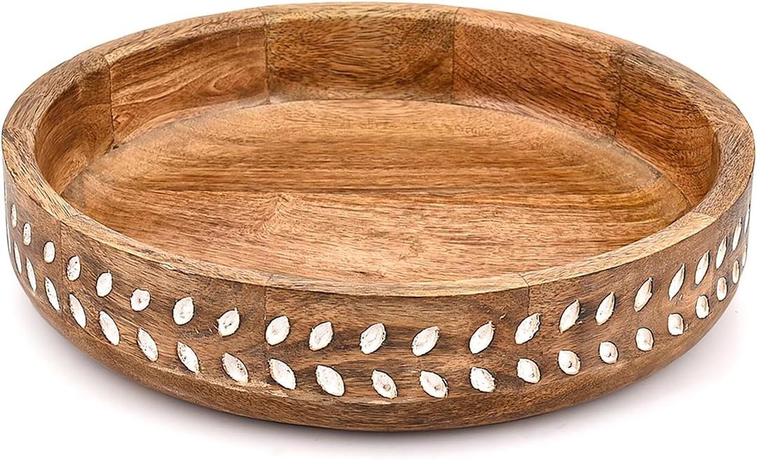 Mango Wood Table Centerpiece  Hand-Carved Home Decor Bowl for Farmhouse, Country & Modern Rustic Interiors (12" X 12" X 2.5")
