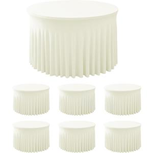 HolidayIdeas 60 Inch Beige Spandex Round Table Skirts,Fitted Stretch Tablecloths for Round 5 ft Table, Wrinkle-Free Ruffle Design Tablecloths for Banquets,Wedding,Trade Shows, Parties, Events, 6 Pcs (Butter Cream)