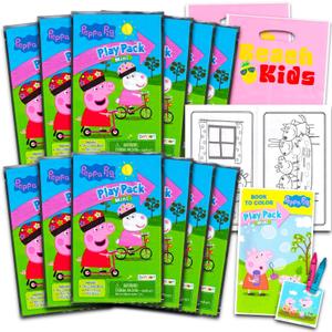 Bendon 12 Pc Peppa Pig Mini Party Favors Set - Bundle with 12 Peppa Pig Play Packs | Mini Coloring Books, Stickers, and Goodie Bags (Peppa Pig Birthday Party Supplies Decorations)