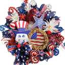 20" Patriotic Wreaths for Front Door - Mesh 4th of July Wreath, Memorial Day & Independence Day Patriotic Decorations with Stars & Stripes Design, Indoor Outdoor Wall Decor (Red White Blue)