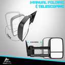 Tow Mirrors Compatible with 1988-1998 Chevy GMC C/K 1500 2500 3500, Manual Folding Extended Trailer Towing Side Mirrors, WMTM-0064