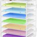 8 Tier Paper Organizer with Handle, Metal Mesh Desk File Organizer, Large Capacity Desk Organizers Paper Letter Tray Desktop Document Sorter for Office, Home or School - White