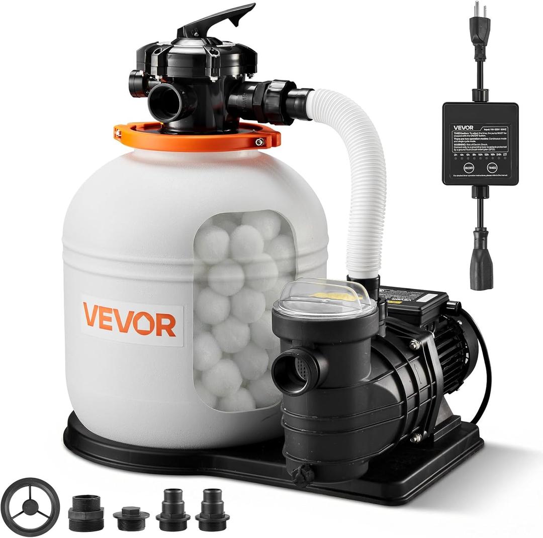 VEVOR FlashPure Sand Filter Pump, 16 in for Above Ground Pool, 1 HP 4400 GPH, Swimming Pool Filter System with Timer, 6X Faster Filtration with Media Installed, Leak-Resistant, Ready to Use Out of Box