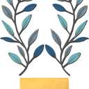 Zhengmy 2 Pieces Metal Tree Leaf Wall Decor Vine Olive Branch Leaf Wall Art Living Room, Hallway Wall Decor Outdoor Decoration(Vintage Blue)