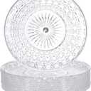 10 Pcs Round Plastic Serving Platters Bulk Clear Plastic Tray Acrylic Crystal Flan Plates Diamond Embossed Dinnerware for Party Food Cake Cookie Fruits Birthday Wedding Supplies(9.8 Inch)