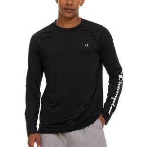 Champion Rash Guard for Men, Long Sleeve Mens Swim Shirt for Fishing Hiking UPF+ 50 SPF Sun UV Protection, Quick Dry (Black, XXL)
