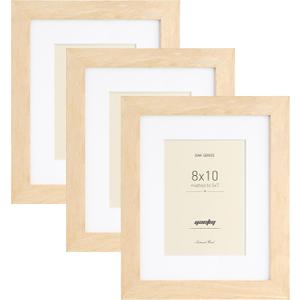 Yaetm 8x10 Oak Wood Picture Frame with Mat for 5x7 Set of 3, Wide Molding, Solid Natural Wood 8x10 Frames with Tempered Glass, Tabletop & Wall Mount (3 pack, Oak)