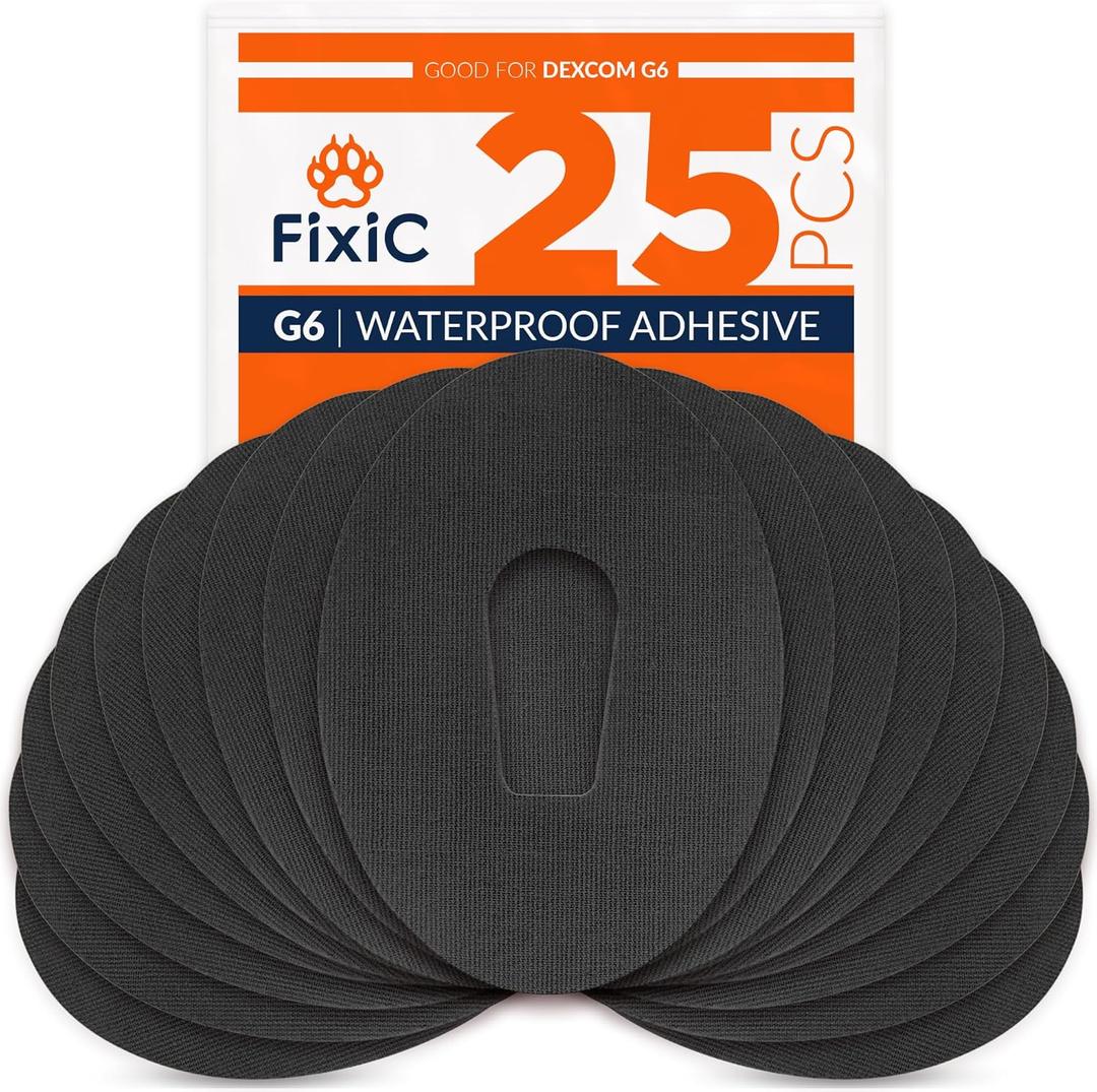 FixiC  Adhesive Patches for G6  25 Pack Premium Waterproof Adhesive Patches  Pre-Cut Back Paper  Adhesive Patch for G6  Long Fixation! (Black)
