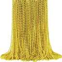 144 PCS Gold Mardi Gras Beads, Christmas Necklaces, 33'' 7 mm Metallic Party Beads Necklaces Bulk for Mardi Gras, Christmas, New Year's Day, Carnival Party Favors