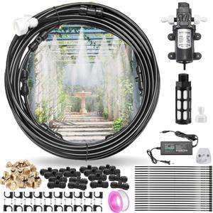 CozyCabin Outdoor Misting Cooling System with Pump - 40ft (12m) Misting Line with Filter + 6 Brass Mist Nozzles (3/4") for Patio Garden Greenhouse Watering Distribution System (12m (40ft))