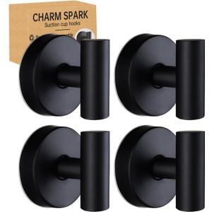 Suction Cup Hooks Bathroom Shower, Stainless Steel Removable and Reusable for Hanging Towels, Coats, Bathrobes, No Drilling Needed, Doesn't Hurt Walls Black 4(Pack)
