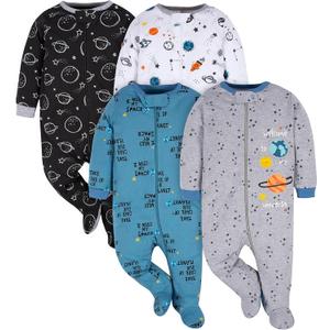 Gerber Baby Boys 4 Pack Sleep 'N Play Footie (0-3 Months, Space)