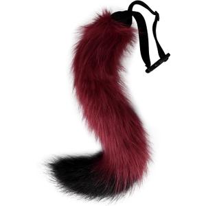 COSYEARS Faux Fur Fox Wolf Tail Animal Dog Furry Tails for Halloween Party Cosplay Accessory (Red)