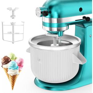 Ice Cream Attachment for KitchenAid Mixer, Ice Cream Bowl Compatible with 4.5Qt and 6QT Or Larger Stand Mixers KitchenAid Attachment, Frozen Yogurt & Sorbet Gelato Maker Attachment, 2 Qt White